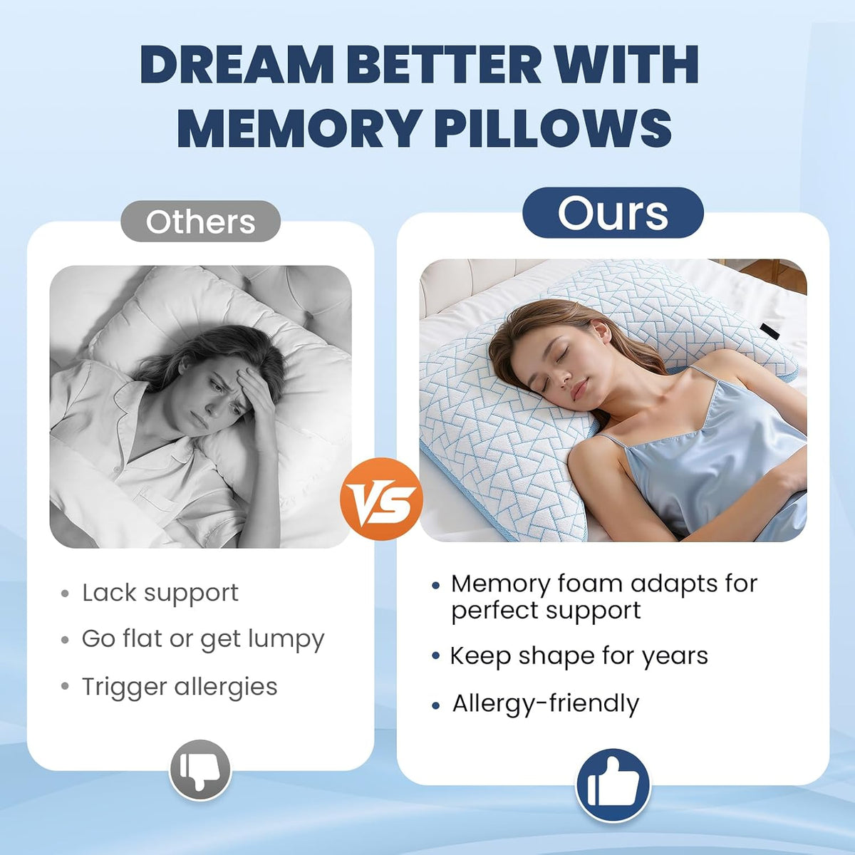 Side Sleeper Pillow, Cooling Pillow for Shoulder Support, Set of 1