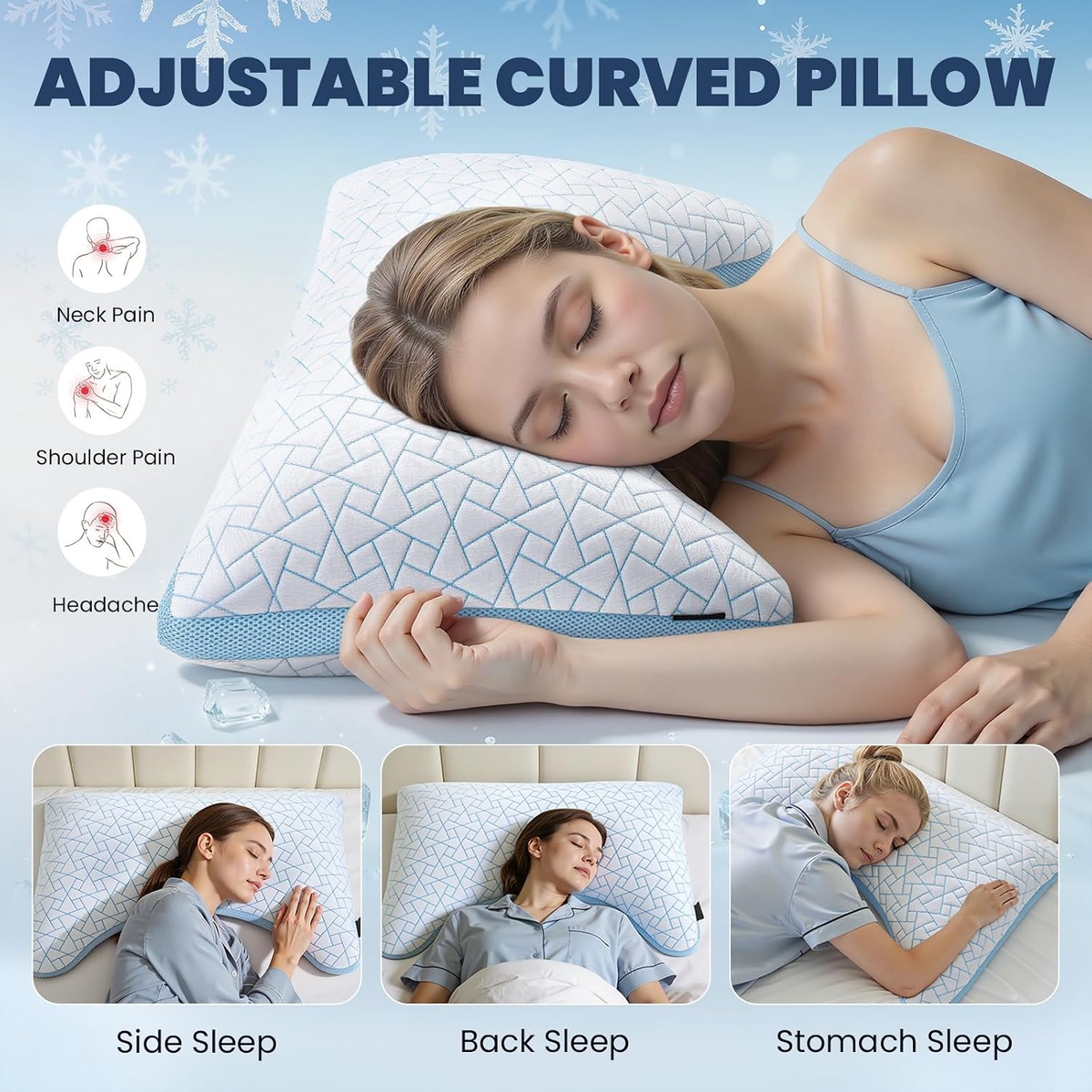 Side Sleeper Pillow, Cooling Pillow for Shoulder Support, Set of 1