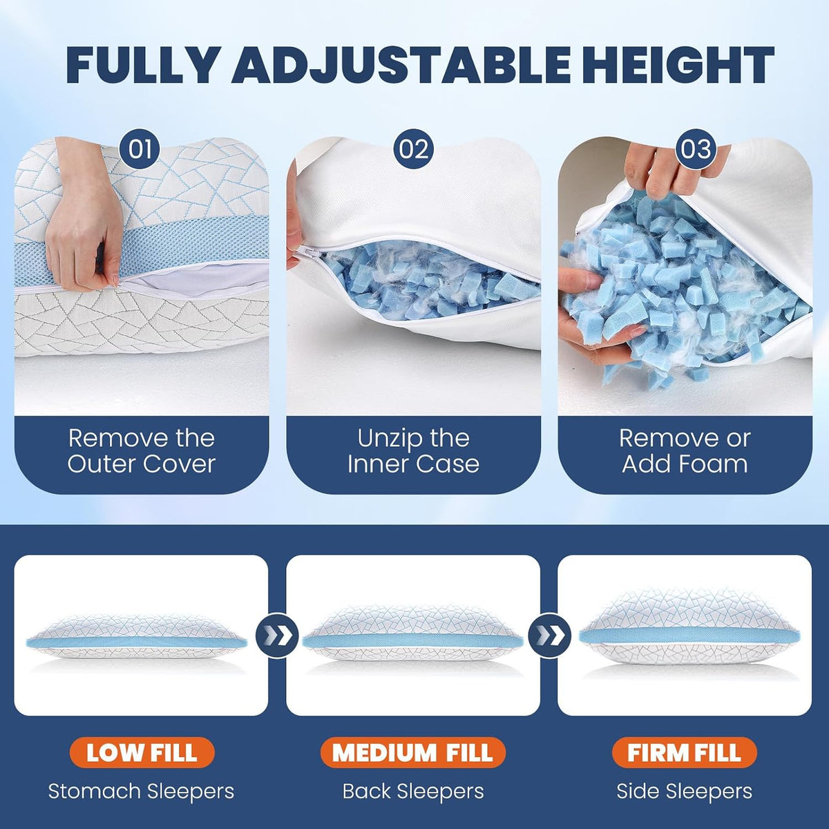 Side Sleeper Pillow, Cooling Pillow for Shoulder Support, Set of 1