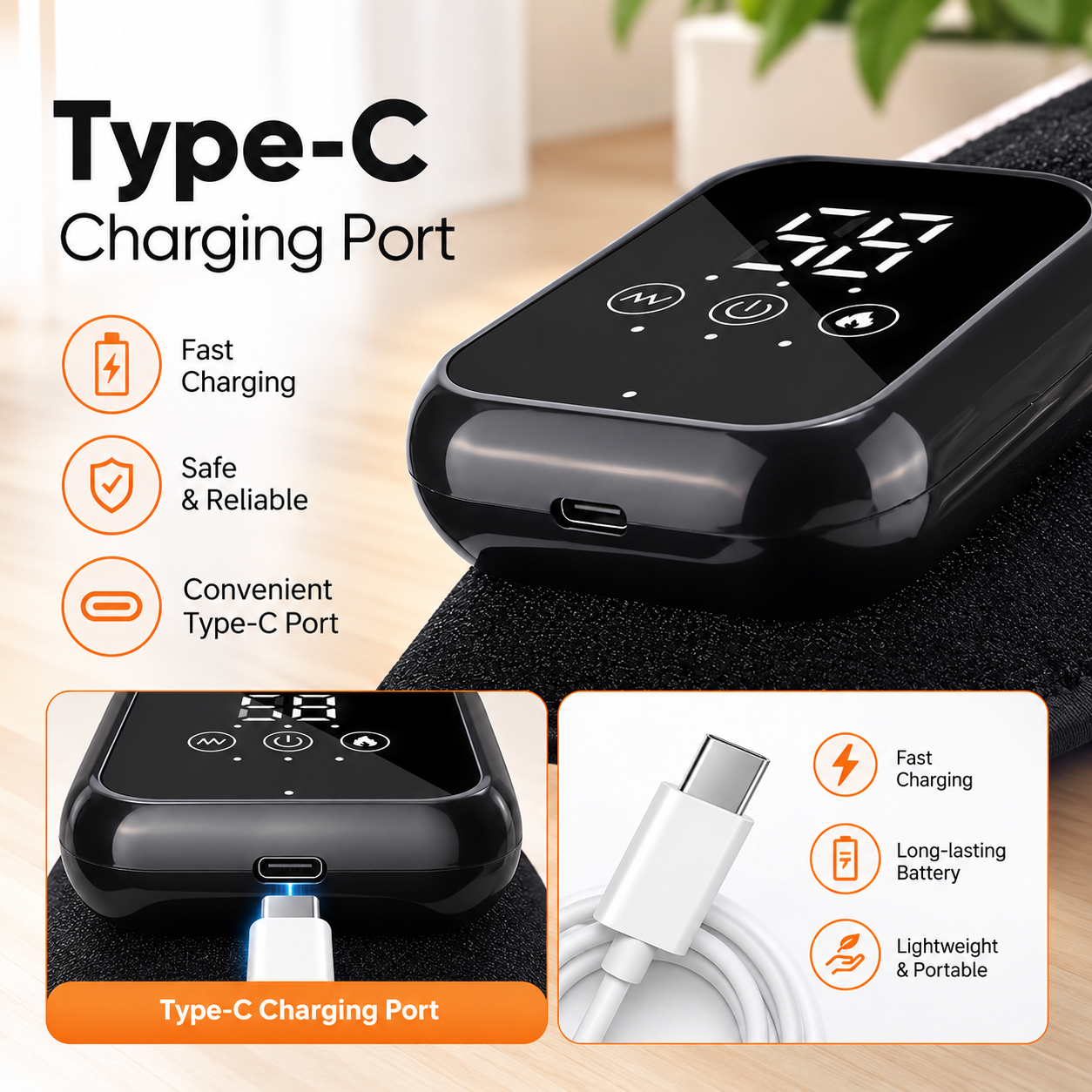 Two Solara ankle massagers with charging cable and instruction manual