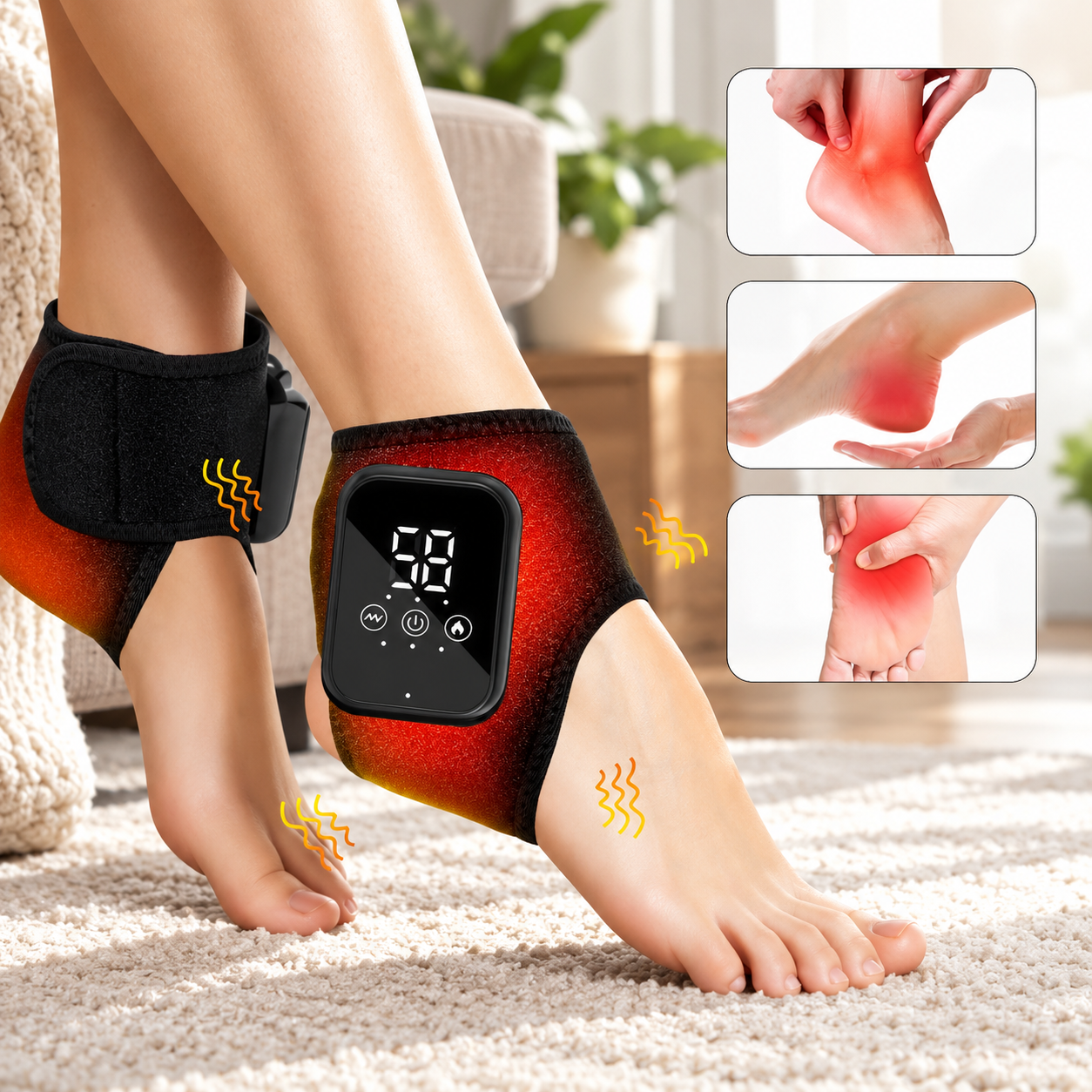 Solara ankle massagers being used at home while relaxing